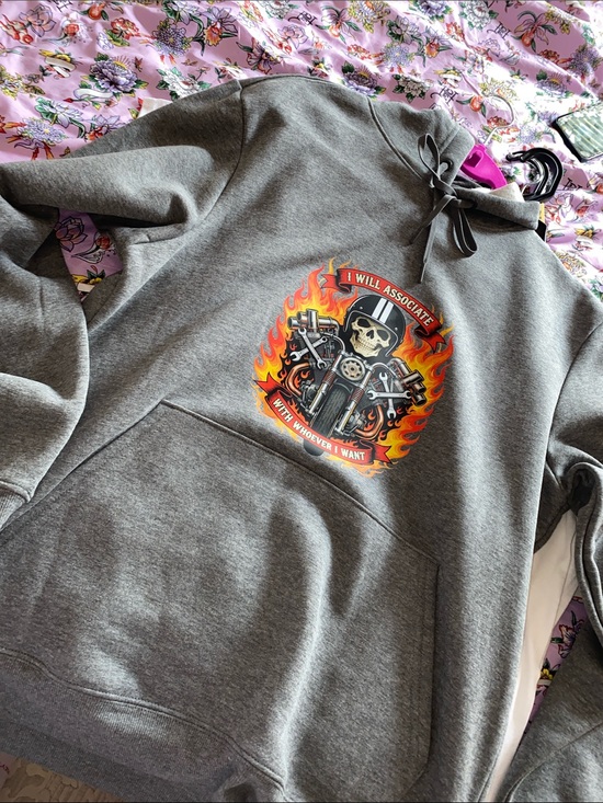 Athletic Works Other - Athletic Works Gray Hoodie with Flaming Skull Motorcycle Graphic
